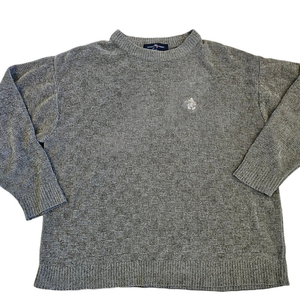 Vintage 90s Mens‎ XL Brown Chenille Sweater Embroidered Mickey Mouse Disney